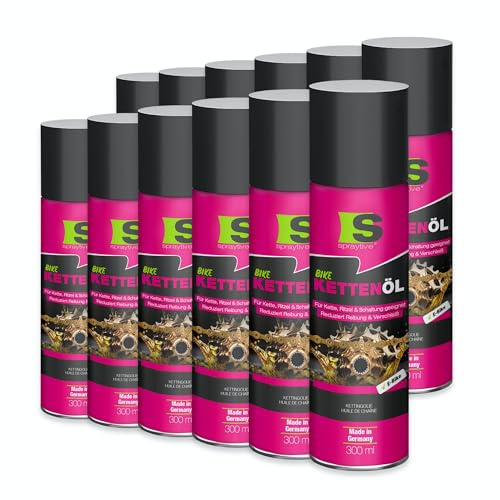 Spraytive Lot de 12 sprays d'huile de chaîne de 300 ml - Pour vélo et vélo électrique - Huile de chaîne de vélo - Réduit les frottements et l'usure - Protège la chaîne, le pignon et le circuit - Huile