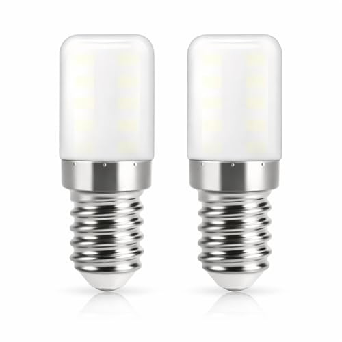 HARRFUNN E14 2W LED Fridge Light Bulb, Cool White 6000K, SES Mini, 100 Lumen, for Refrigerator, Sewing Machine, 20W Incandescent Equivalent, Dimmable, Pack of 2 (Cool White 6000K)