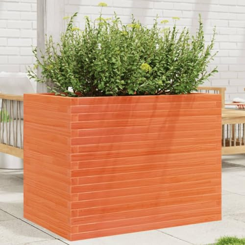 ULUYYUC Aiuola rialzata da giardino, 90 x 60 x 68,5 cm, in legno di pino marrone cera, aiuola da giardino rialzata, per balconi, terrazze, aiuole da giardino, fioriera per piccole superfici