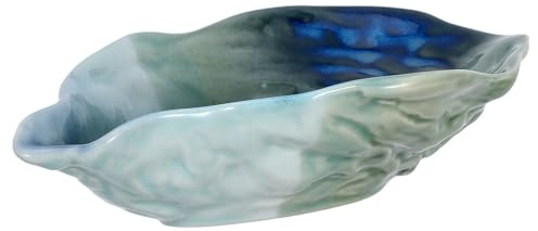 JOINPAYA Plat en Céramique Forme Coquille D’huître 20 Cm Vert Qinglong, Assiette de Service à Fruits et Plat à Sauce Polyvalent pour Maison et Restaurant, Plateau Décoratif Original