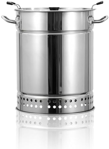 Barril Asador de Carne Sin Humo Interior, Parrilla de Barbacoa de Carbón Sin Humo BBQ Portátiles con Forma de Barril Envolvente de Acero Inoxidable para Exteriores Silver Large
