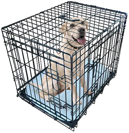 Ellie-Bo Deluxe-Hundekäfig, hochwertig, auch für Welpen, mit 2 Türen, zusammenklappbar, mit Hundedecke aus künstlichen Schaffell, groß, 91 cm, schwarz
