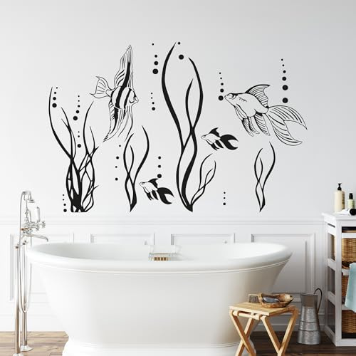 GRAZDesign Wandtattoo Bad Meer mit Fische | Aufkleber für Badezimmer | wasserfest - 61x40cm / 010 weiss