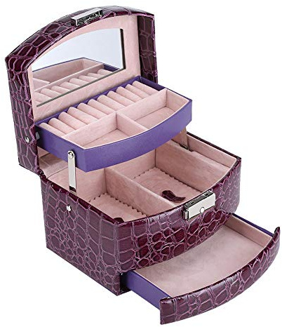3 Capas Cajas para Joyas, joyero de viaje portátil con espejo Regalo de La Vendimia para Las Mujeres suministros para el Hogar(Purple)