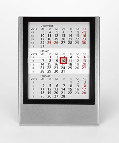 HiCuCo 3-Monats-Tischkalender für 2 Jahre (2027 + 2028) - Aufstellkalender - mit aufklappbarem Frontrahmen - TypW2 (Silber/Schwarz)