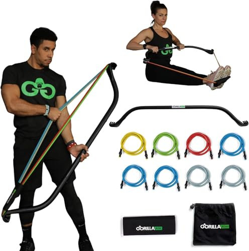 Original Gorilla Bow Tragbares Heim-Fitnessgerät, Krafttrainingsgerät, 100 plus Workouts, All-in-One-Trainingsgerät für Reisen, Heim-Fitnessstudio & Outdoor-Workouts (Originalbogen, Schwarz, schweres