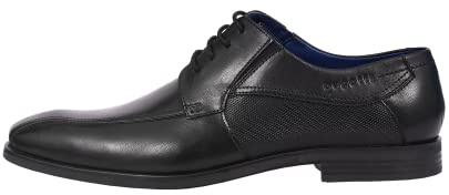 bugatti Uomo Scarpa bassa business in pelle, derby con elastico, larghezza comfort, Nero, 45 EU