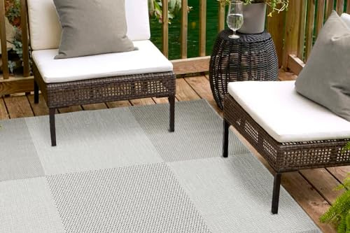 andiamo In- und Outdoorteppich Senja Designerteppich für die Terasse, Kästchen Design grau, 160 x 230 cm