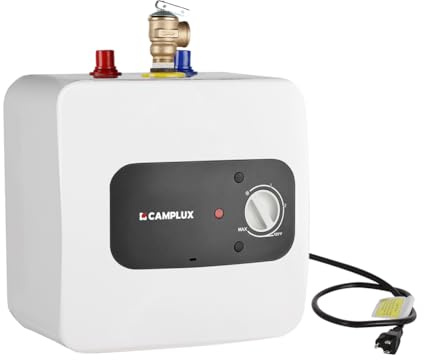 CAMPLUX Pro ME25B Mini Tank Electric Water Heater On-demand Water Heater 2.5 Gallons with Cord Plug 1.44kW at 110V 120V, UL Listed