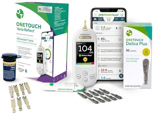 OneTouch Verio Test Kit - Includes Verio Reflect Blood Glucose Meter, 30 Lancets, Lancing Device, & 30 Test Strips - Diabetes Care Supplies