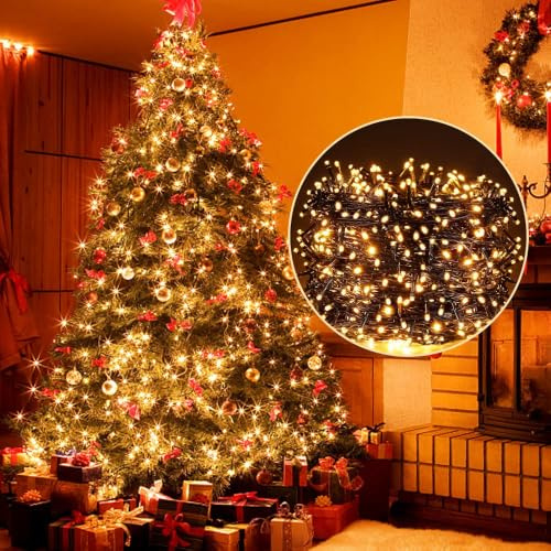 Ulinek 100M 1000LED Lichterkette Weihnachtsbaum Strombetrieben | Weihnachtsbeleuchtung außen warmweiß LED Lichterkette außen wasserdicht mit 8 Modi für Weihnachten Baum Haus Balkon Garten
