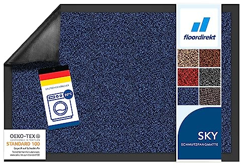Floordirekt Schmutzfangmatte Rhine - waschbare & leistungsstarke Fußmatte - Sauberlaufmatte mit Rutschfester Rückseite - Türmatte für den Eingangsbereich (Blau (meliert), 90 cm x 150 cm)