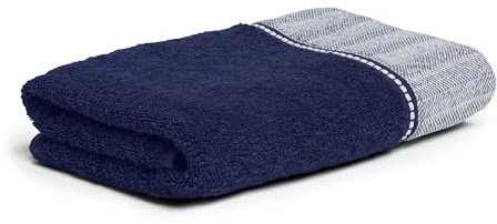 Möve Brooklyn Uni mit Fischgratbordüre Handtuch 50 x 100 cm aus 85% Baumwolle / 10% Viskose / 5% Leinen, deep sea