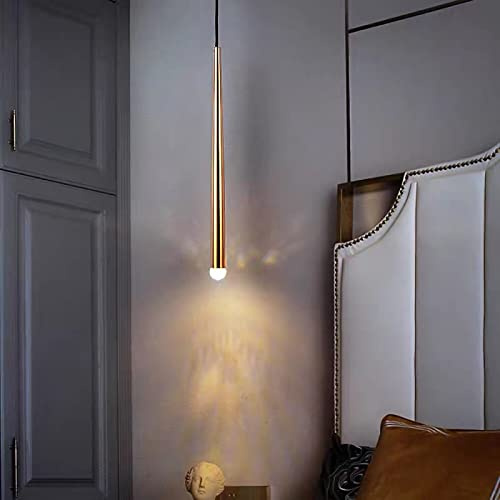 MHXZKHL Tubo Lungo Lampada A Sospensione LED Moderna Cono Illuminazione A Soffitto Regolabile Luce Pendente per Soggiorno Tavolo da Pranzo Tromba delle Scale,Gold+Warm White-7W