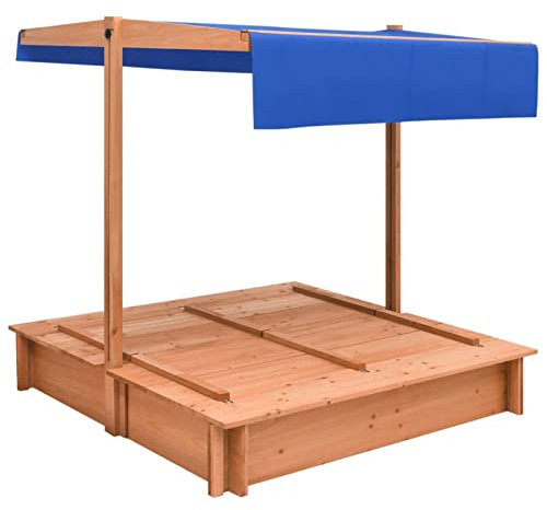 Gecheer Sabbiera con Tetto ，sabbiera in Legno，Sabbiere Sistema Semplice in Kit，sabbiera per Bambini con Tetto e Copertura di Abete 112x112x112 cm
