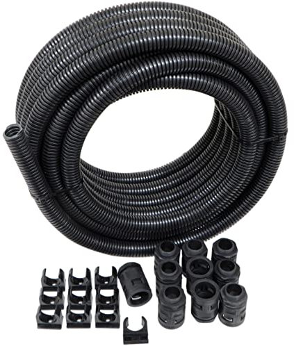 10mtr 20mm Black Flexible Conduit with Glands and Clips for Cable Protection Indoor or Outdoor Contractor Pack