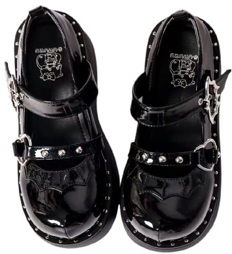 Ulalaza Plate-Forme pour Femmes Mary Janes Chaussures Sweet Toe Cheville Lolita Gothique Plate-Forme Robe Pompes Chaussures Chunky Plate-Forme Chaussures Chaussures habillées en Cuir Verni