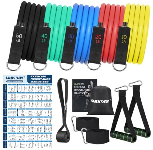WIKDAY Exercise Resistance Bands with Handles for Working Out, 150 Lbs Multicolor Workout Bands Set with Door Anchor for Physical Therapy, Yoga, Pilates