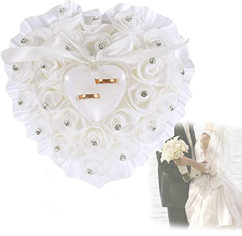 Gfamous Hochzeit 18 x 19cm Ringkissen, Ringkissen Hochzeit Creme Blume, Hochzeit Ring Kissen Ring Bearer Kissen Trauringkissen für Trauung Kirche