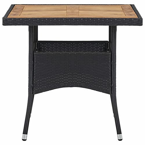 SHUJING Garten-Esstisch, Couchtisch, Konsolentisch, Gartentisch, Balkon Tisch, Balkontisch, Balkonmöbel Kleiner Balkon, Beistelltisch, Schwarz Poly Rattan und Massivholz Akazie