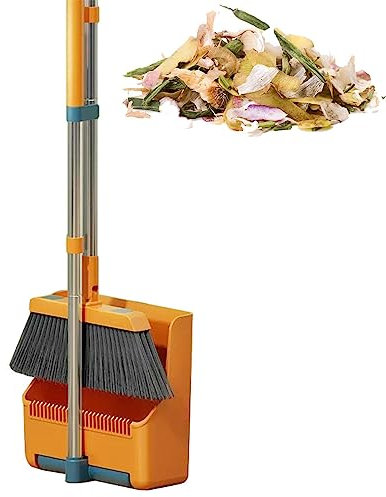 Escoba de mano, 1 pala de polvo de pie, escoba plegable con raspador de suelo, escoba giratoria y pala de polvo, escoba barrido suelo para el hogar, la cocina, la oficina