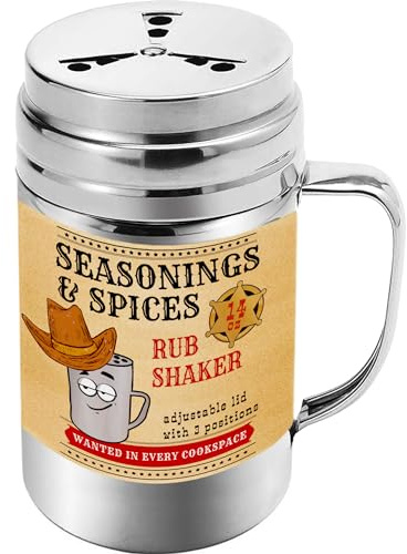 CUSINIUM 14 oz Seasonings Spice Shaker - BBQ Dry Rub Shaker - Cooking Dredge with Adjustable Fan-Style Lid and Handle