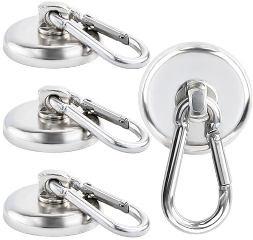OCEUMAOA Magnethaken Extra Stark 30kg Neodym Magnete mit Haken Magnet Karabiner Sehr Stark 32mm 360°Drehen Magnete Stark Groß für Kühlschränke Küchen Garage Büro Magnetische Haken Silber 4Stück