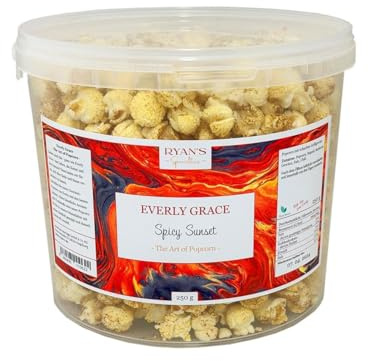 Everly Grace Popcorneimer – Spicy Sunset, 250 g – Popcorn-Eimer würzigem Popcorn - Popcornbucket mit BBQ-Gewürz und Chili-Kick aus unserer Manufaktur in Augsburg, Deutschland
