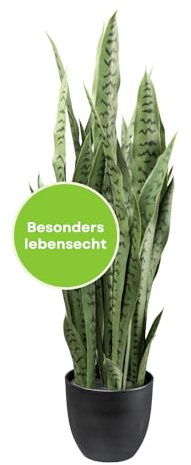 CREATIV green künstliche Sansevieria Pflanze 90cm I künstliche Bogenhanf Zimmerpflanze mit naturgetreuen Blättern I stilvolle künstliche Pflanzen wie echt mit Topf 18x16cm