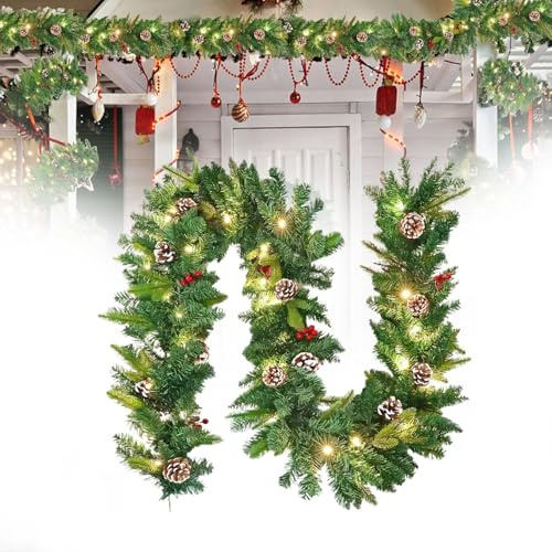 UISEBRT 5m Weihnachtsgirlande mit Beleuchtung - Künstliche Weihnachtsgirlande Tannengirlande Weihnachtskranz Weihnachtsdeko mit LED Warmweiß Lichterketten für Aussen und Innen (Type B,5m mit LED)