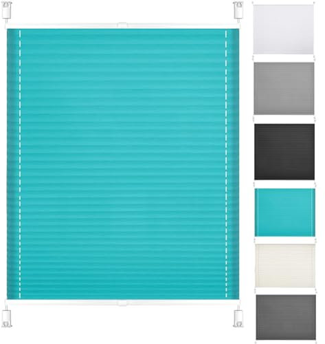 Faltrollo Klemmfix 30 x 40 cm Verdunklungsplissee Lichtundurchlässig Plissee Rollo Klemm Plissee mit Klemmträger / -fix für Fenster & Tür, Blau