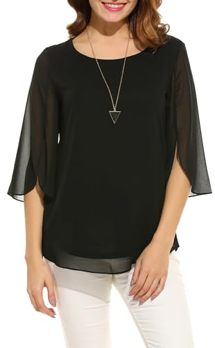 Timuspo Tunique en mousseline pour femme, décontractée, avec col rond, grandes tailles, manches mi-longues, coupe ample, XX-Large