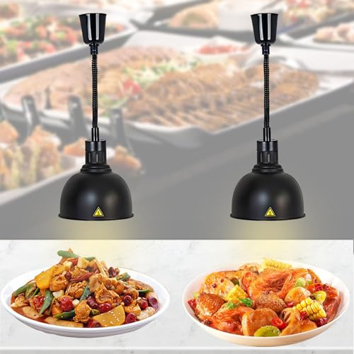 BOVDC Lampada Riscaldante Cucina Regolabile 19cm/25cm Diametro (25cm) | Nero Lampade Scaldavivande Cucina, Sospeso Lampada Riscaldante per Alimenti per Cucine, Buffet e Hotel