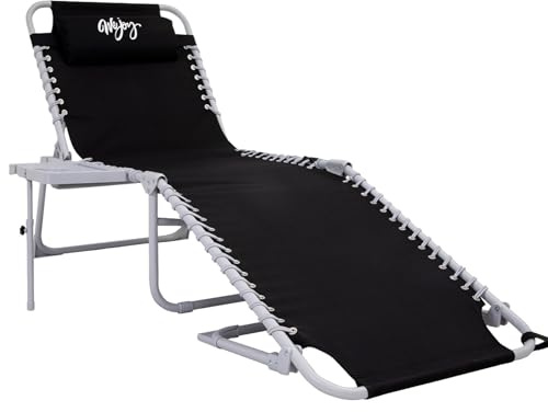 #WEJOY Folding Recliner Lounge Chair with Side Table for Outdoor 5 Positions Adjustable Reclining Patio Camping Chair with Removable Padded Pillow,Side Pocket for Beach Pool Patio Sunbathing Lawn