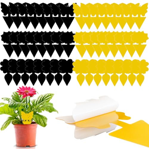 Belegao 48PCS Fruit Fly Traps, Indoor Sticky Catcher Double-sided Fungus Gnat Bug Multiple Insects Trap Killer for Home, Garden Plants Use(Yellow+Black)