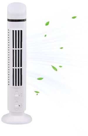 Ventilador de torre Ventilador eléctrico de torre Mini acondicionador vertical Ventilador sin aspas Ventilador LED sin aspas con dos engranajes Ventilador USB recargable for dormitorio, hogar y oficin
