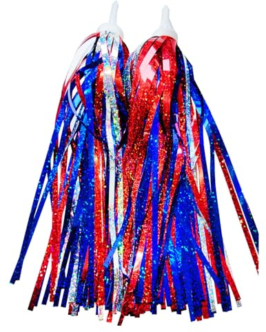 Threetols 1 Pair Patriotic Bike Streamers, Red White Blue Bike Sparkle Tassel Christmas Bike Handlebar Scooter Streamers Scooter Bicycle Grips Accessories