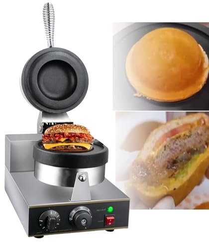 Oiyekntd Burger-Waffeleisen, kommerzielle Waffeleisenmaschine, 1300 W, Antihaft-Waffeleisenmaschine, Edelstahl, rund, kommerzielle Hamburgerpresse, Backmaschine für Restaurant