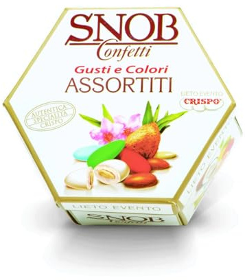 Confetti Crispo Snob Lieto Evento Gusti e Colori Assortiti Confetto alla Mandorla ricoperto di cioccolato bianco confettato