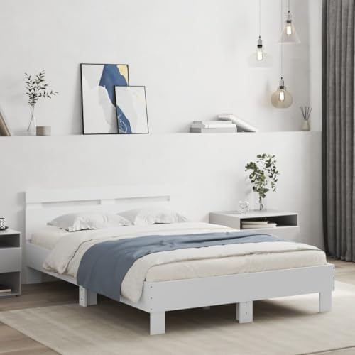 Faroom Holzbett Futonbett Bett 135 x 190 cm mit Lattenrost & Kopfteil, Bettrahmen Holzwerkstoff Einzelbett Doppelbett Bettgestell Weiß