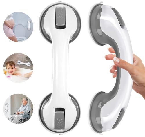 PIWOSGOL 2 Barre de Douche Ventouse, Poignée Douche Ventouse, Poignée Ventouse pour Douche, Baignoire, WC, Salle Bain, Poignées Sécurité pour Enfants et Seniors (29,5x9,6x8,5 cm)