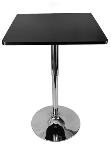 Treeisland Bartisch Quadratisch 60x60 cm Schwarz Stehtisch Höhenverstellbar Bartisch Küche 360° Drehbar Empfangstisch für Zuhause Club