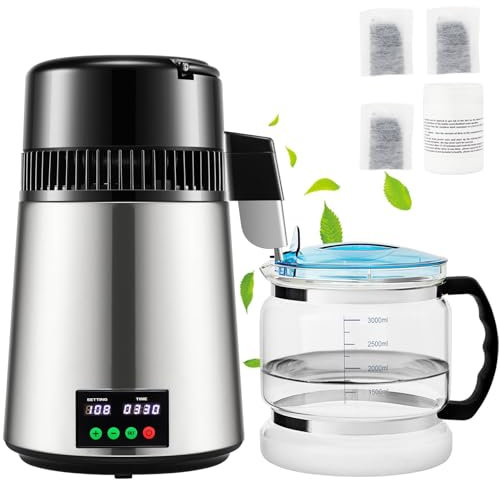 1.1 Gal Water Distiller 750W 0-99H Timing Set Temp Display 304 Stainless Steel Countertop Distiller Glass Carafe