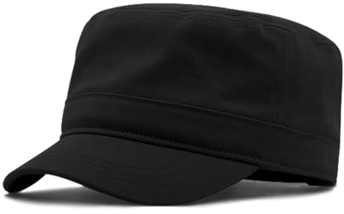 XXL-Militärkappe, großer Kopf, flache Kappe, Unisex, Übergröße, Baumwolle, Armee-Kadettenhut, kurzer Schnabel, passend für 59,9 cm - 64,8 cm, Schwarz , Einheitsgröße