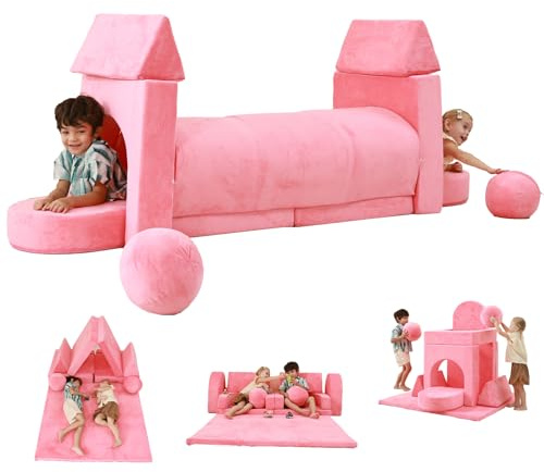 AIKSIWAI Couch Kids with Large Crawling Mat, Modular Play Couch Convertible Tunnel for Boys and Girls or Pet , Kid Sofa for Inspiring Child Versatile and Imaginative,Gift for Kids