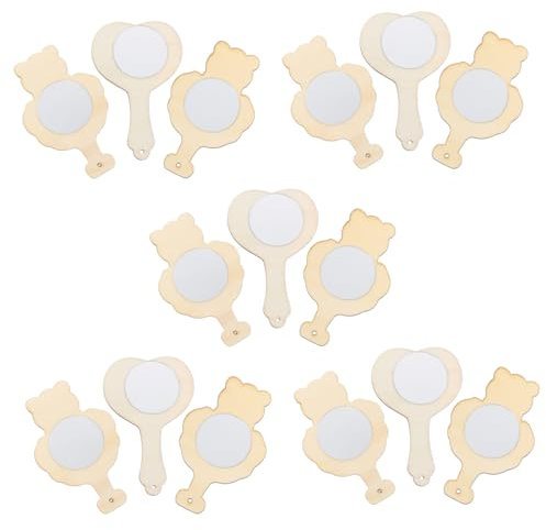 SEWACC 15stücke Holzspiegel Für Junge Mädchen Diy Handbemalte Malspiegel Für Junge Mädchen Handarbeitsspiegel Leicht Tragbar Farbmalen Spielzeug Für Eltern Spiele