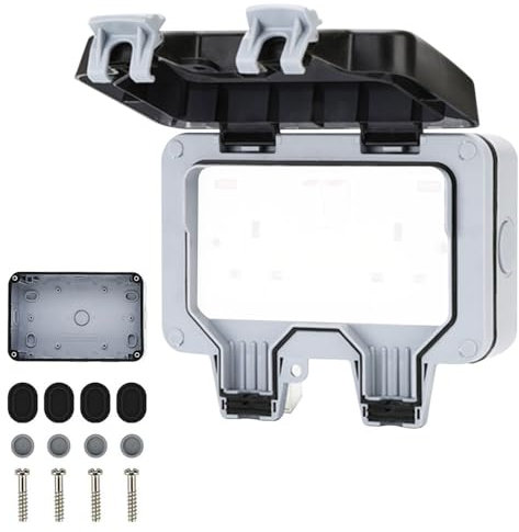 Double Outdoor Socket, 13 Amp 2 Gang Electrical Weatherproof Switched Power Outlet for Secure Outdoor Use, IP66 Rated