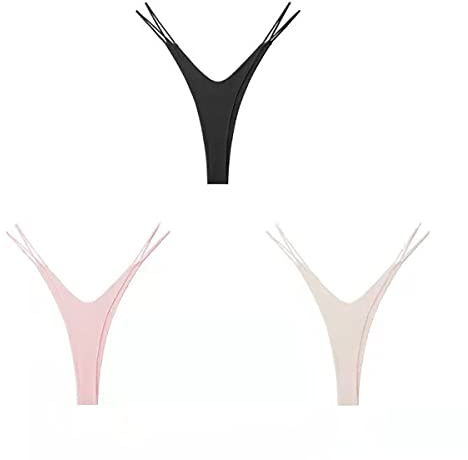 WOWSKY Micro Thong Cotton G String V String Seamless Sexy High Waisted for Women 3 Pack Nude/Black/Pink(XS)