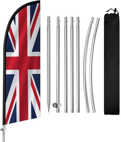 Bandera de plumas de Inglaterra, bandera publicitaria de Inglaterra de 8 pies con asta de bandera de acero inoxidable, estaca de tierra, letreros de Inglaterra para negocios y escaparates