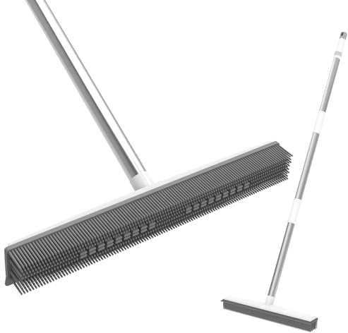 Rubber Broom, Rubber Carpet Brush, Carpet Sweeper and Pet Hair Remover with 120cm 3-Section Stainless Steels Handle, Soft Broom Indoor for Clean Windows Wooden Floor Sofa Bathroom Rugs Car Hair Dust